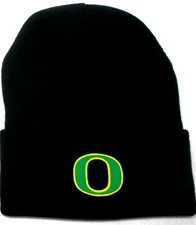 Oregon Fighting Ducks flat cotton logo on BLack beanie  cap hat. See details