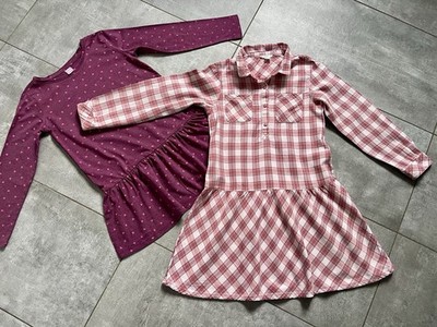 Paket 2 x Kleid 122/128 Mädchen Esprit dopodopo rosa kariert Herzen Langarm