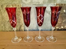 Champagne Flutes Italian Cut Glass Le Stelle Gioielli Da Tacoma Ruby Red Set 4