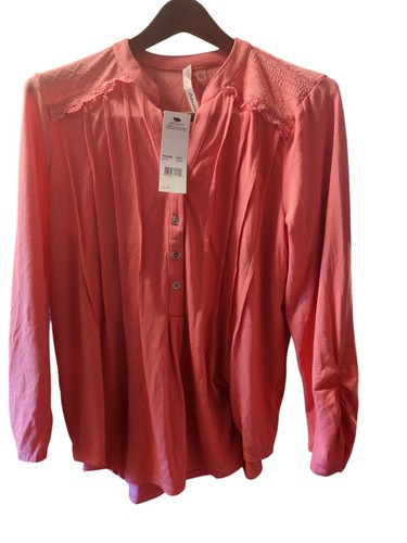 NY Collection Women's Coral Y-Neck Long Sleeve Pleat Top Petite Size L - Bild 1 von 14