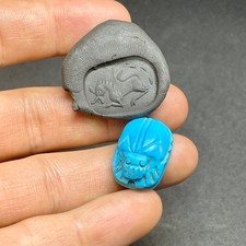Ancient Egyptian Turquoise intaglio Seal old Scarab Amulet Seal Stone Stamp Bead