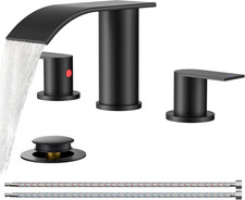 Upgrade Matte Black Bathroom Faucets 3 Hole, Waterfall 8 Inch Widespread Bathro