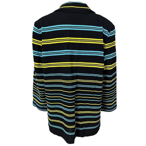 Exclusively Misook Blue & Yellow Stripe Black Button Front Knit Blazer size XL - Picture 5 of 6
