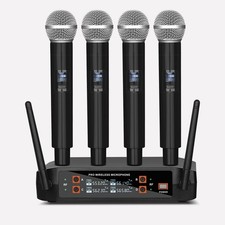 LK4 Wireless Microphone System 4 Reliable Handheld Mics, 200FT UHF Range, C...