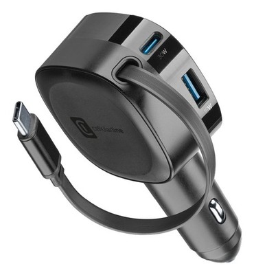 Cellular Line Retractable Car Charger 60W-Autoladegerät mit einziehbarem Kabe...