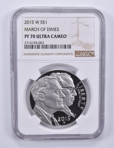 2015-W March Of Dimes Commemorative Dollar PF70 UCAM NGC Brown Label *3856