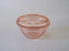 Pink Anchor Hocking Vintage Round-Ribbed Glass Refrigerator Dish/Bowl/Jar w/Lid