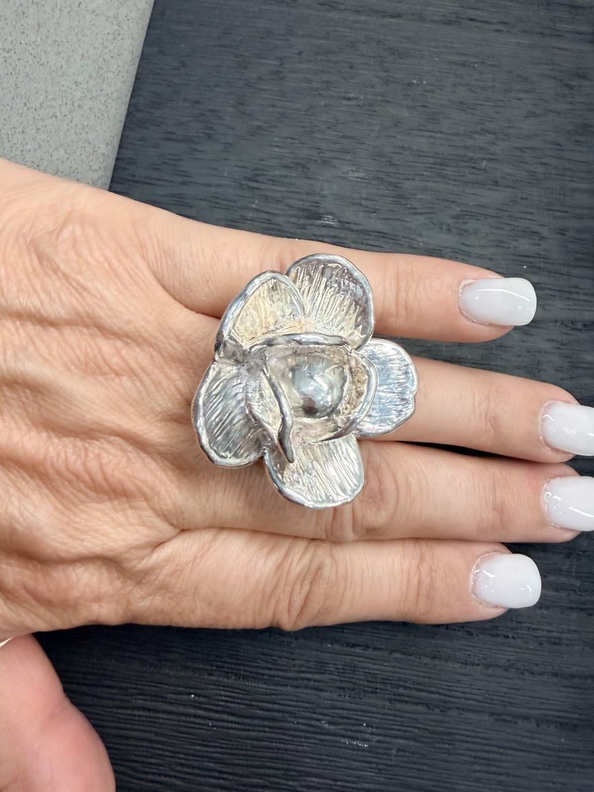 Large Sterling Silver Flower Statement Ring - Art… - image 1