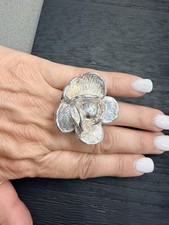 Large Sterling Silver Flower Statement Ring - Artisan Floral Design  