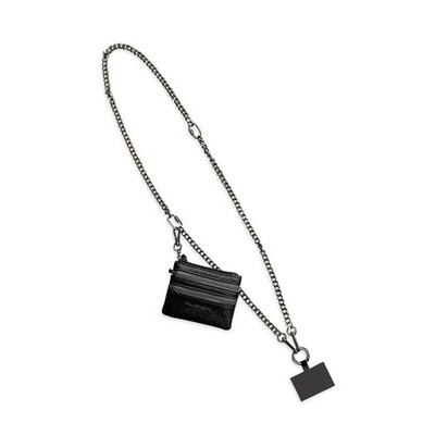 Gun Metal Link Chain Silver Clip & Go Strap Phone Carrier and Wristlet