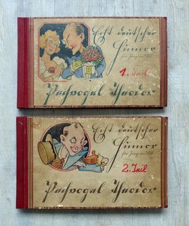 2 Sammelbilderalben Pechvogel Theodor 2 Teile Aviatik Zigarettenfabrik Breslau