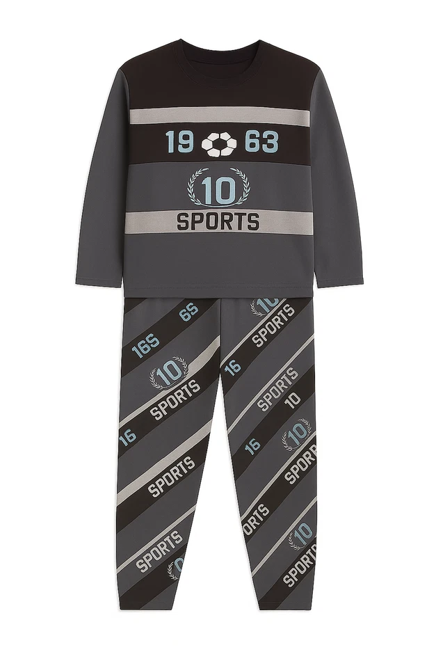 T&R INDUSTREES Jungen Schlafanzug für große Kinder | Langarm Pyjama – Fußball Design | 140-188