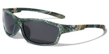 Green Camo Hunting Sunglasses Oval Shape Polarized Wrap Around Smoke Gray Lens