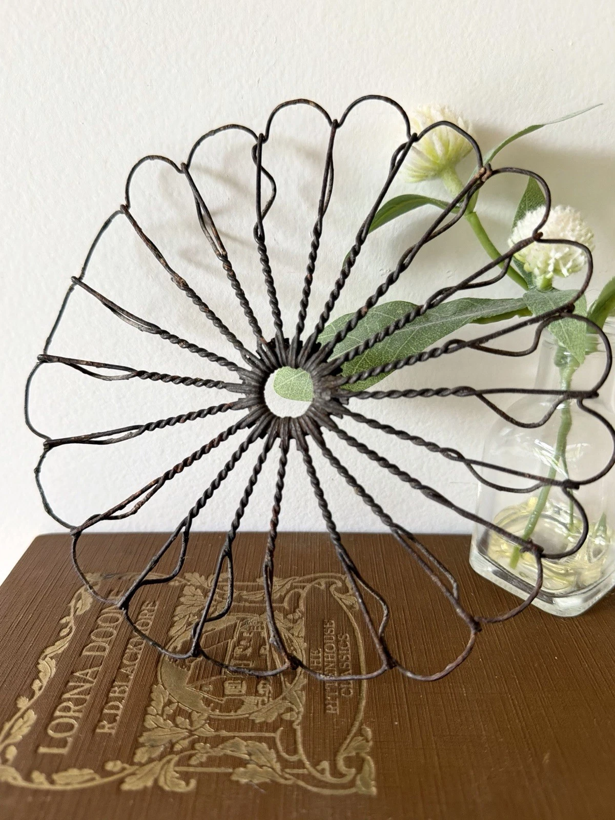 Antique French Twisted Wire Trivet And Wire Gathering Basket Bowl Lot image 4