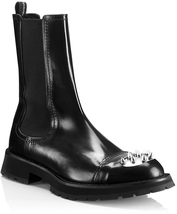 Alexander McQueen Studded Toe Chelsea Boots Black Leather Men’s Size 10 Designer - Image 3 of 4