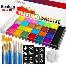26 Color Oil Based Face Body Paint Kit with 10 Brushes Stickers
