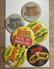 Vintage Lot of 6 Wendys Fast Food Restaurant Advertising Pinback Buttons - Santa