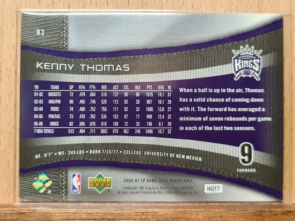 Kenny Thomas #83 2006-07 SP Juego Usado Base Kings L0110A Foto 2 de 2