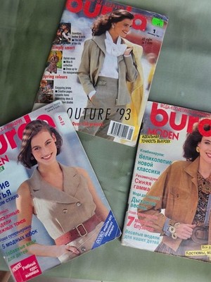 Lot of 3 Burda Moden Magazines 1990 1993 Vintage Sewing Patterns Couture English