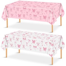 4pcs Pink Bow Tablecloth, 54 x 108 inch Disposable Pink Bow Table Cloth, Larg...