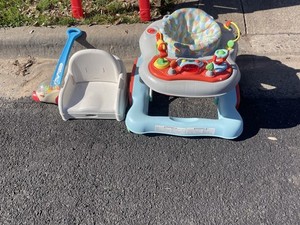 Baby Entertainer Walker with Activity Tray and Multicolor Gray Red Blue Seat