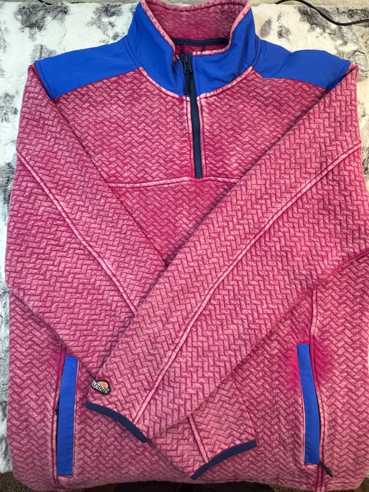 Chubbies Quilted 1/4 Zip Men's Large Jacket Pink with Blue Accents - NWT