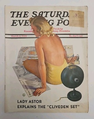 VNTG SATURDAY EVENING POST MAGAZINE MARCH 4 1939 SWIMSUIT PINUP, FULL VG COND SA