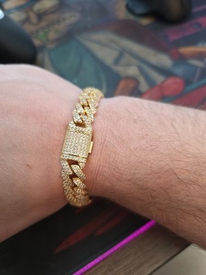 18K Gold BONDED Cuban Link Bracelet 9'' W/ Lvl 5A CZ Stones