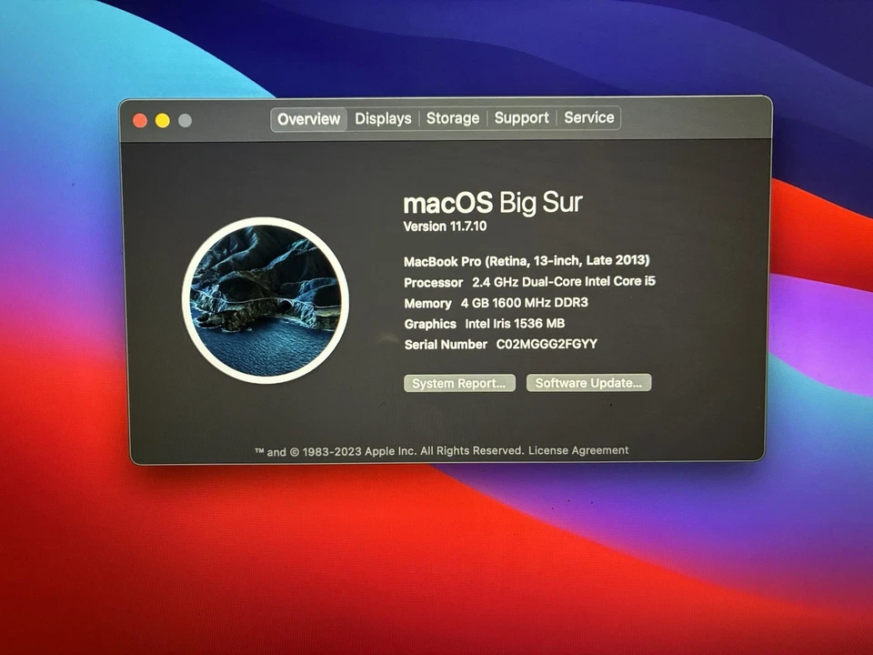 Apple MacBook Pro Retina 13" 2013 2.4 i5 4GB RAM 128GB SSD Big Sur Plateado A1502 Foto 2 de 4