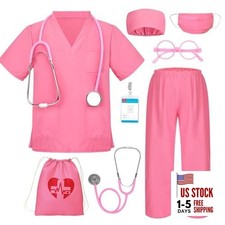 Doctor Costume for Kids Scrubs for Girls Boys, Pretend Play  Dress Up Clothes