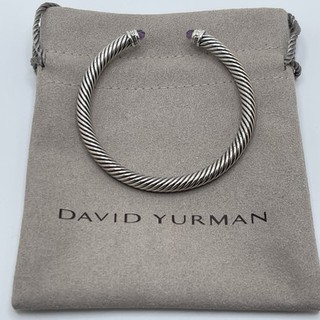 David Yurman Sterling Silver 5mm Cable Amethyst & Diamond Bracelet