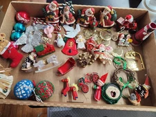 51-Assorted Christmas Ornaments & Decor Lot Elf, Pixie, Green Red, Shiny Brite