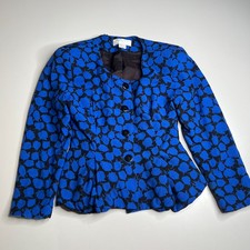 Vintage Christian Dior The Suit Blue Black Floral Blazer Women  s Size 4 Made USA