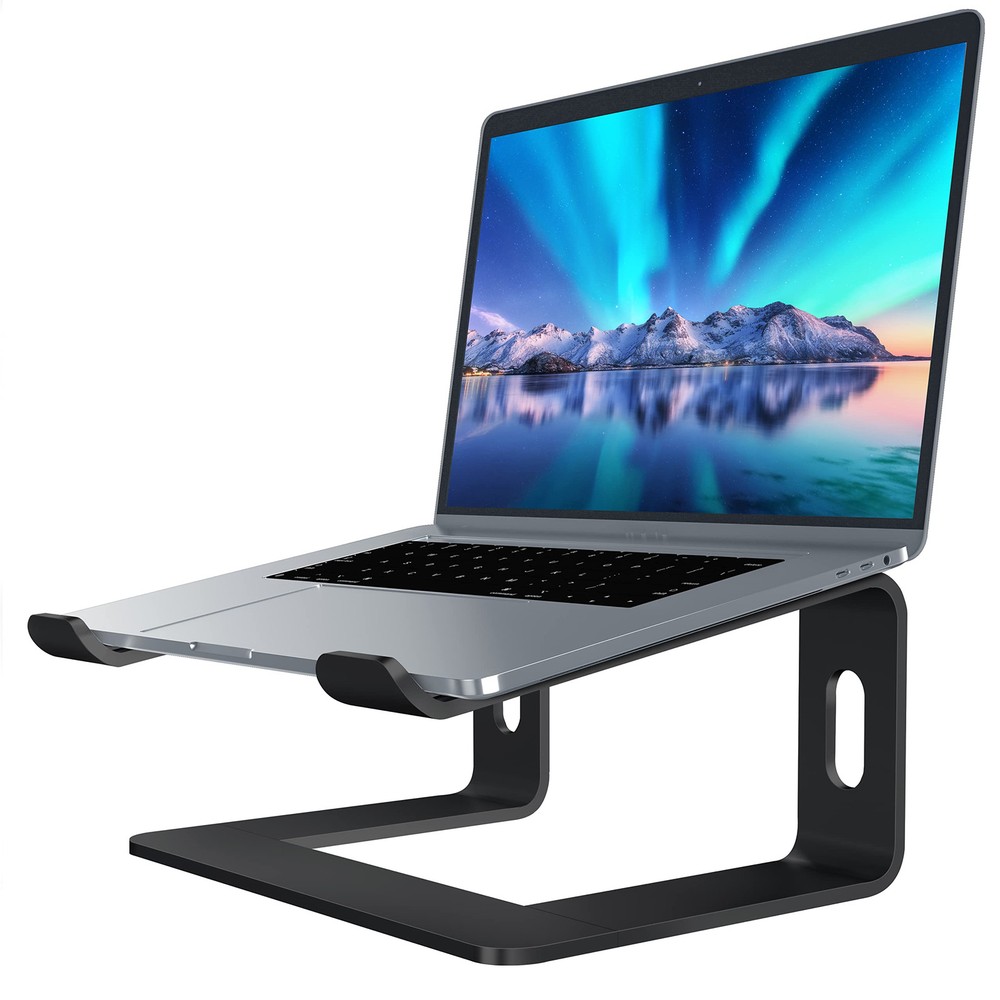 Sleek Aluminum Laptop Stand for Ergonomic Desk Setup with Adjustable Height