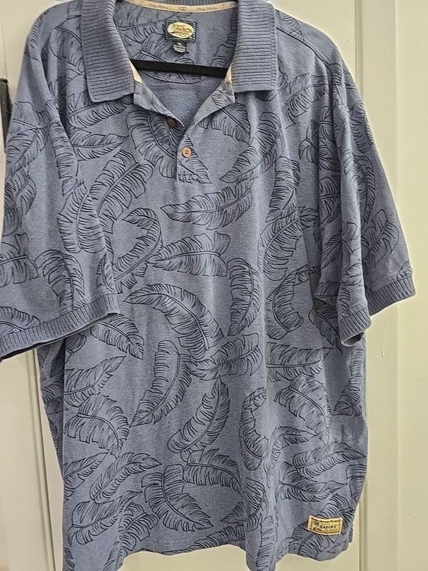 Tommy Bahama Men's Original Leaf Design Hawaiian Polo Shirt Men’s XXL Blue
