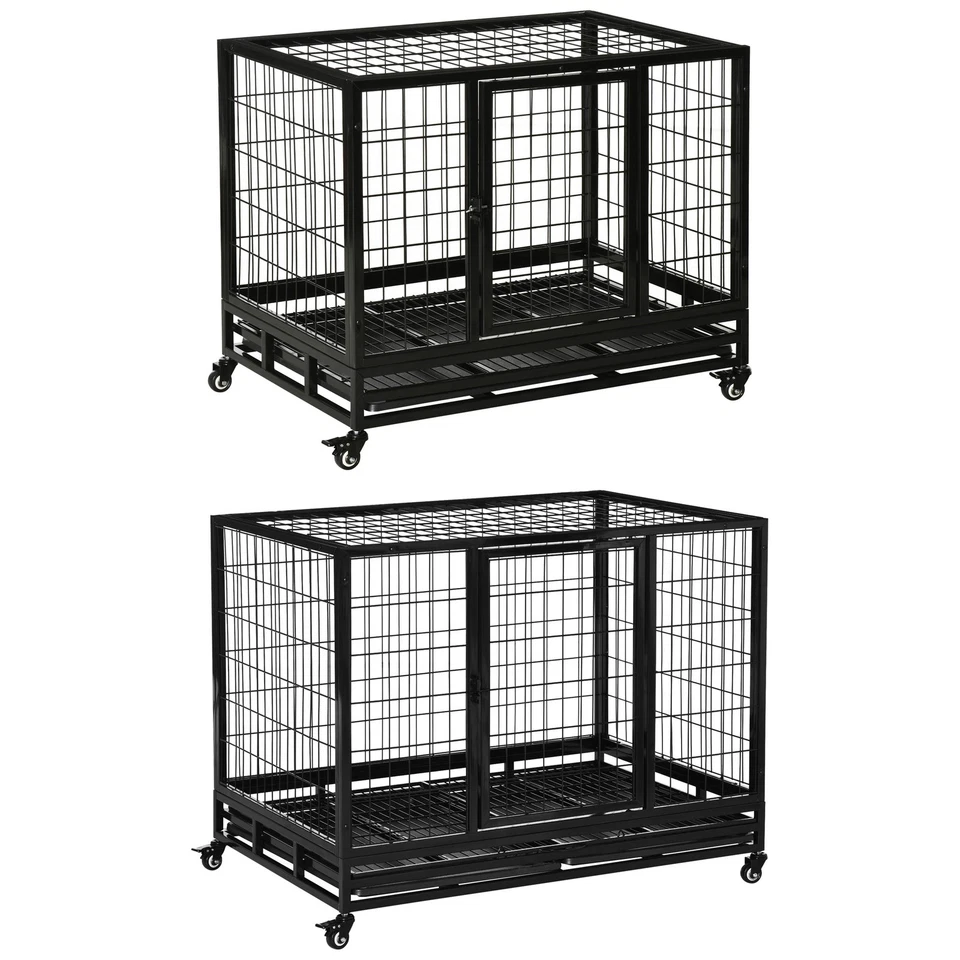 PawHut Heavy Duty Dog Crate, Indestructible Dog Cage Kennel, Black