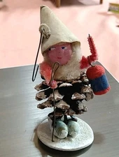 Vintage Shiny Brite Christmas Pinecone Gnome Elf Ornament 1950's Japan Rare 