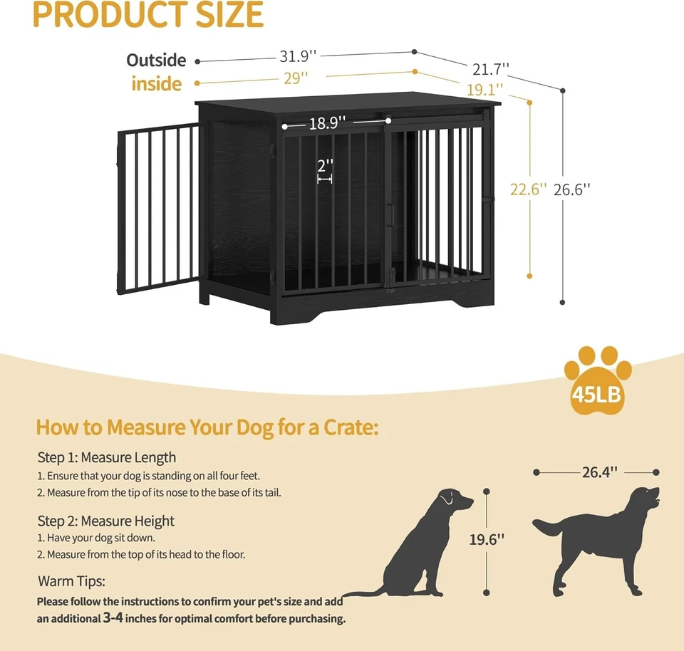 Dog Crate Wooden Furniture 31.9 Inches Barn Door Chewproof Escape-Proof - Image 4 of 4