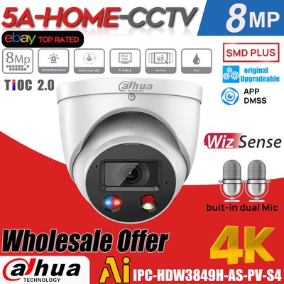 10PCS- Dahua TiOC 45 IP camera 8MP Smart Ai Wizsense Audio IPC-HDW3849H-AS-PV-S4