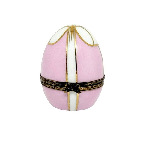 Limoges Peint Main France Pink Easter Egg Trinket Box Baby Chick White & Gold - Picture 2 of 9