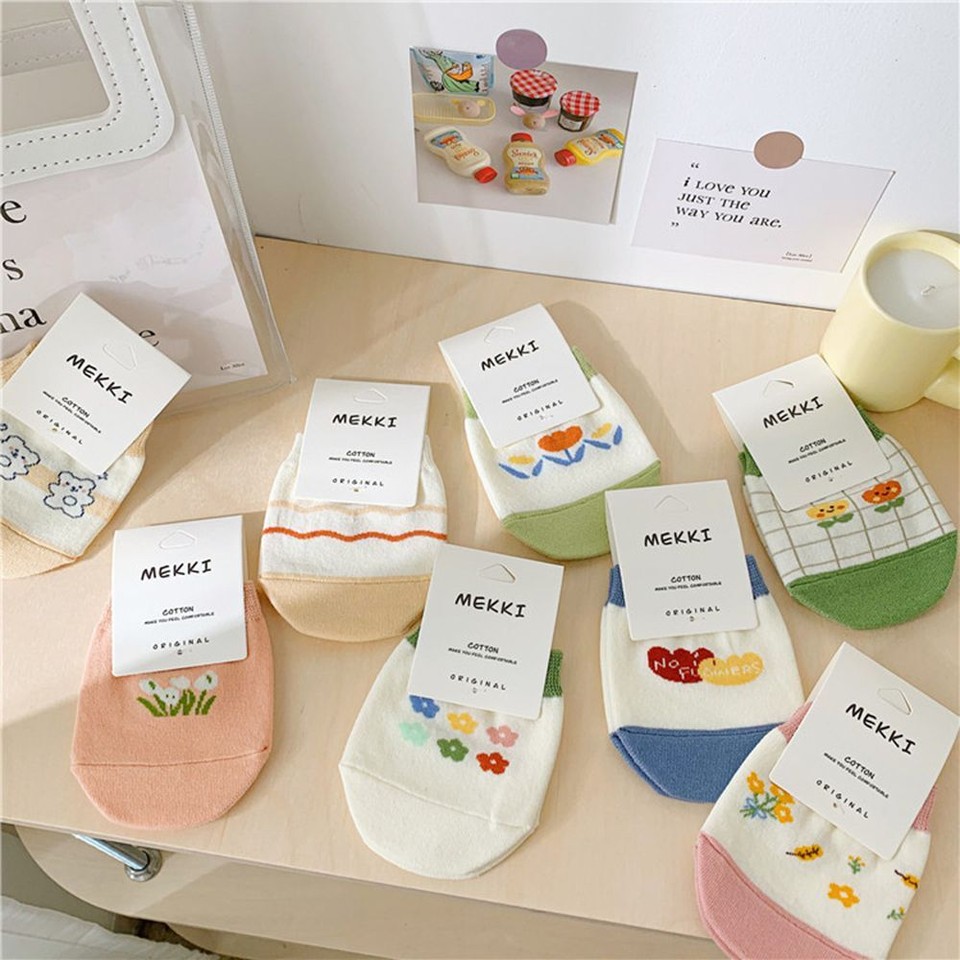 Cartoon Flower Women Socks Cotton Forefoot Socks Korean Style Socks