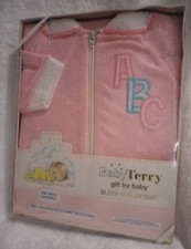Vintage BABYTERRY One Piece Coverall Sleep N Play Suit pink girl ABC Made in USA