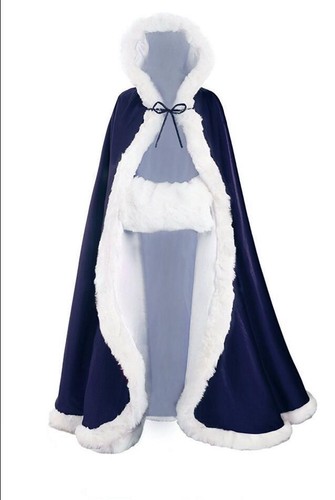 New Bridal Winter Wedding Long Cloak Cape Hooded Fur fur edge Floor length Bride - Picture 8 of 27