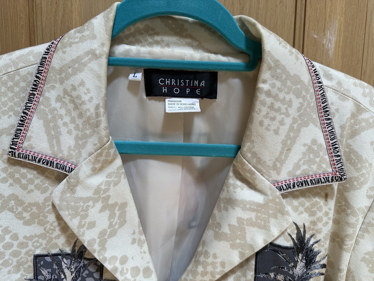ルイ Christina Hope Jacket Womens L Beige brown Floral Print Ombre