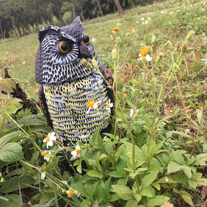 Garden Bird Deterrent Decoy Pest Control Swivel Head Owl Outdoor Decor