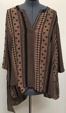 Túnica Denim 24/7 20W Marrón Negro Muesca Cuello Manga Corta Pestaña Asimétrica En Capas