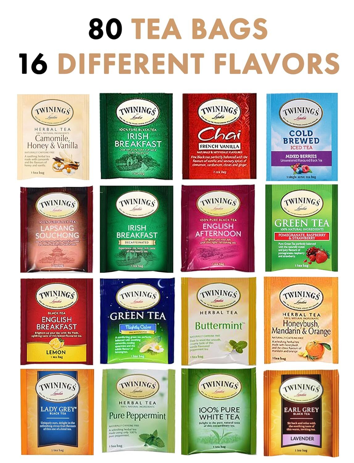 Twinings Tea Bags Sampler Assortment in Wooden Tea Box Organizer