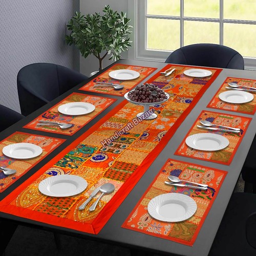 Embroidery Dining Table Mat Patchwork Table Cover Khambadiya Runner Cushion Cove - Picture 2 of 7