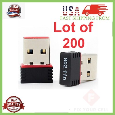 Lot of  200 Mini USB WiFi WLAN Wireless Network Adapter 802.11 Dongle RTL8188
