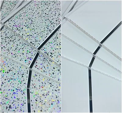 DBS Gloss White Platinum White Sparkle Chrome 8mm Ceiling Cladding Shower Wall PVC